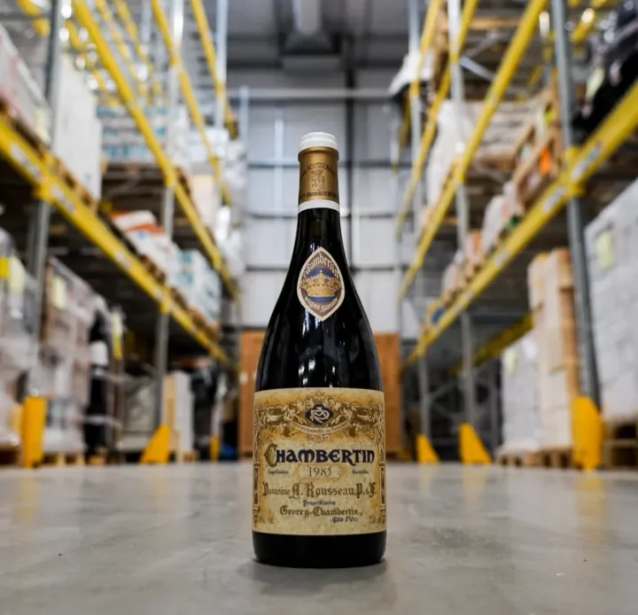 Wine bottles displayed with scenic coastal town background